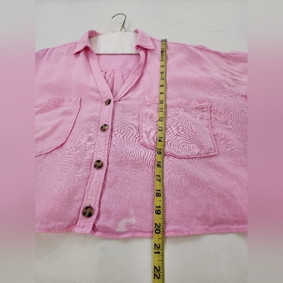 Zara Pink Button-Down Linen Shirt , sz MD - Picture 6 of 8